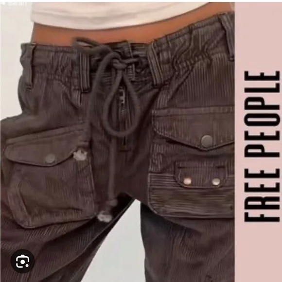 Free people brown Tahiti corduroy cargo pants small - Picture 2 of 5